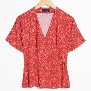 & Other Stories Red and white wrap top